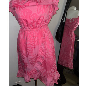 LILY PULITZER Pink Floral Ruffle Dress Strapless
